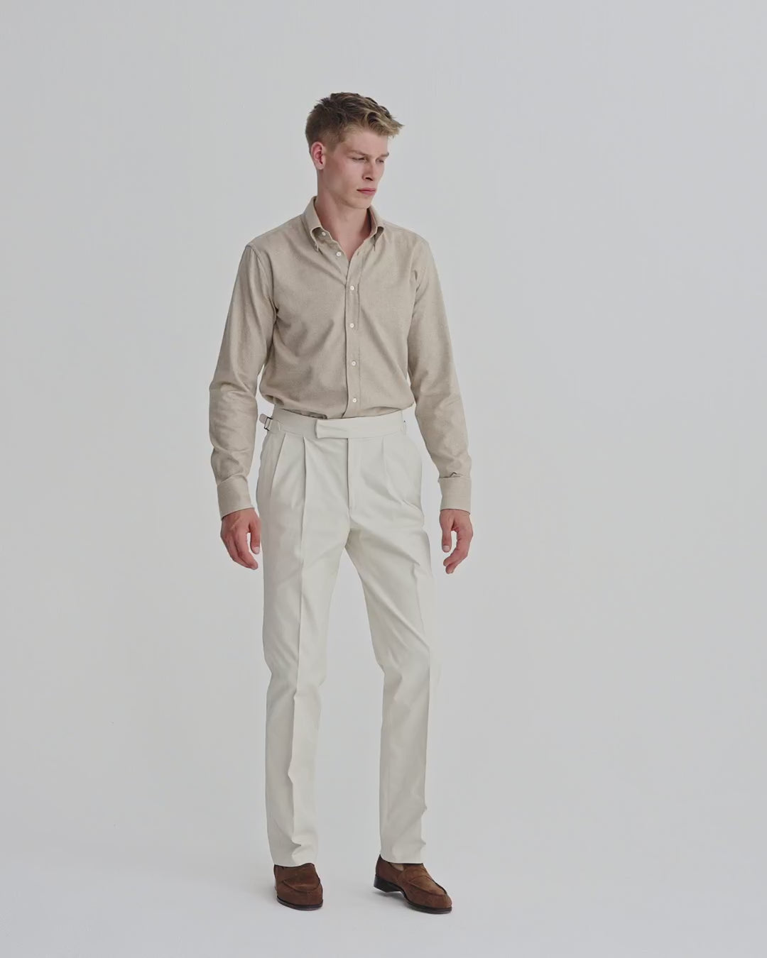 Brushed Cotton Wide Leg Tailored Trousers Off White Model Video
