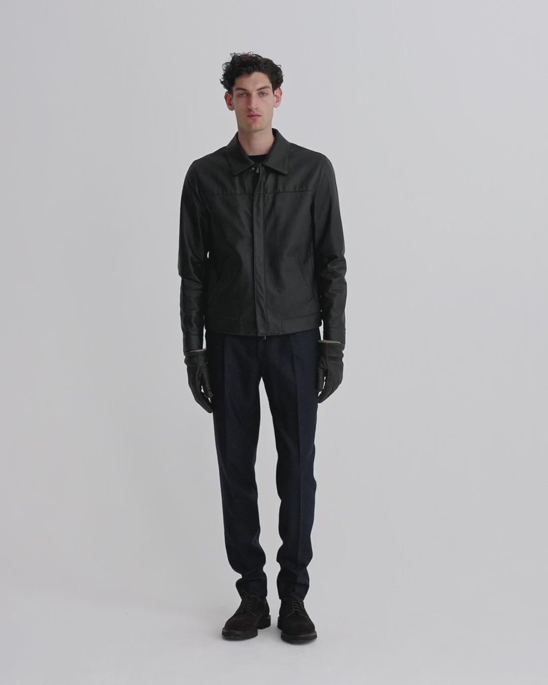 Leather Shirt Collar Bomber Jacket Brown Model Video