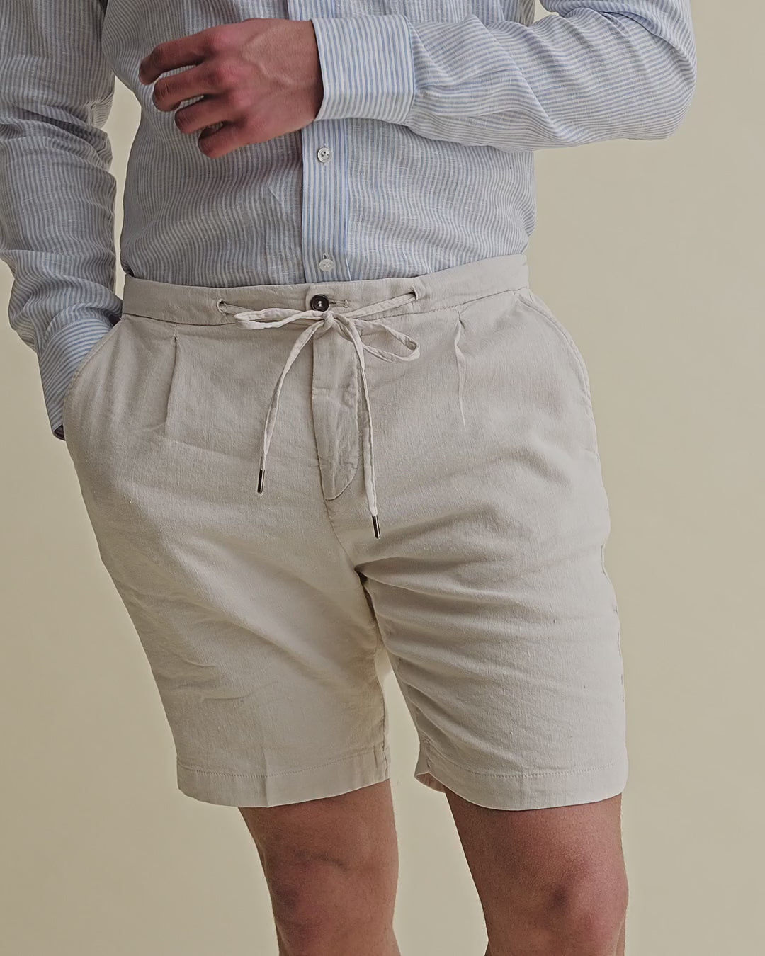 Linen Jersey Pleated Shorts Stone Video