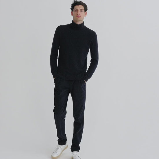 Cashmere Roll Neck Sweater Navy Model Video
