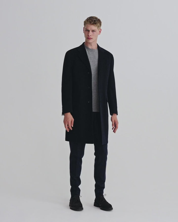 Single Breasted Wool Cashmere Overcoat Navy Model Video