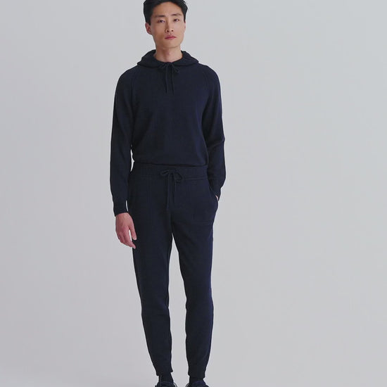 Cashmere Pullover Track Pants Navy Model Video