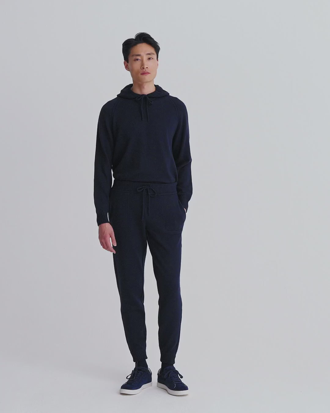 Cashmere Pullover Track Pants Navy Model Video
