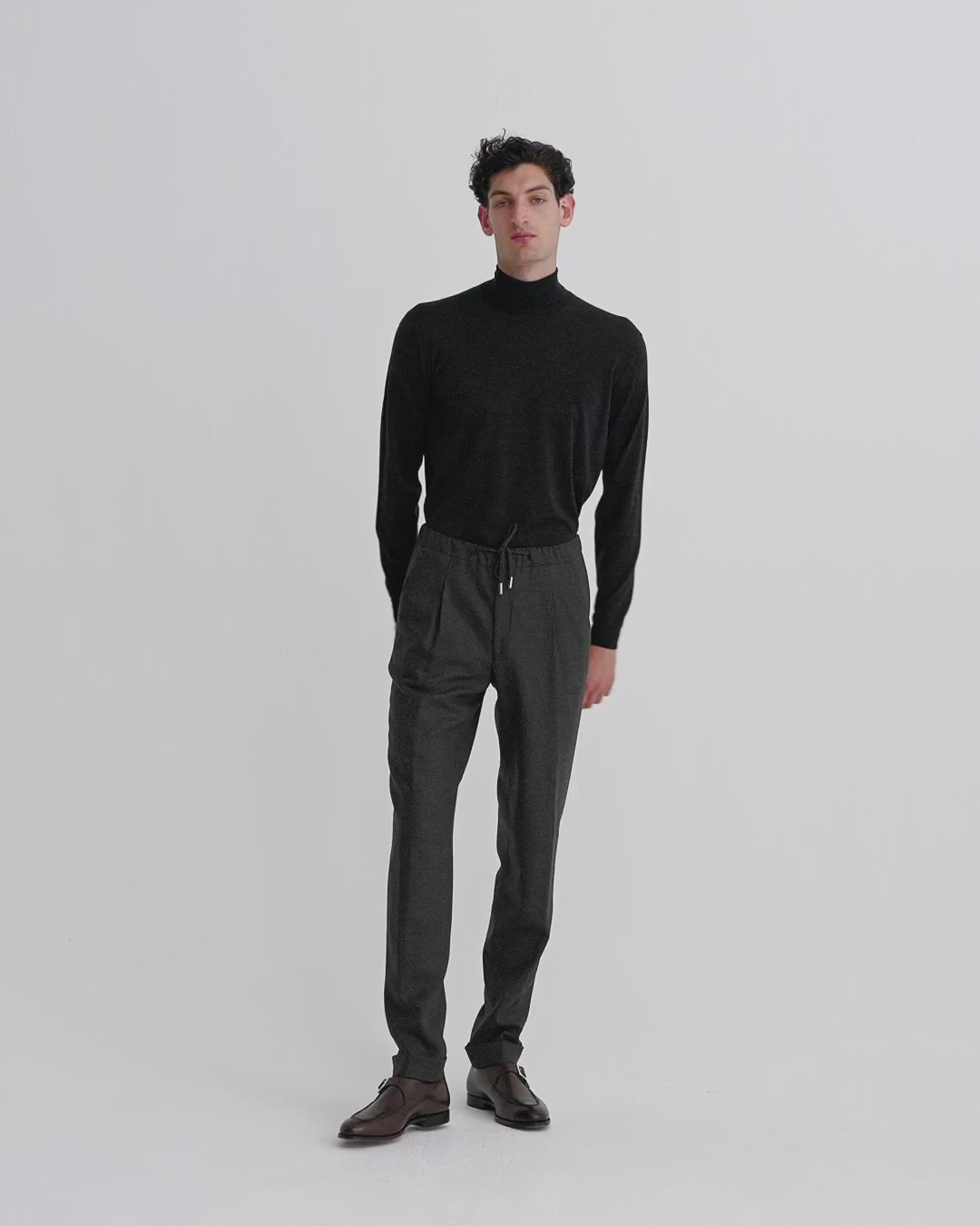 Merino Wool Extrafine Roll Neck Sweater Grey Model Video