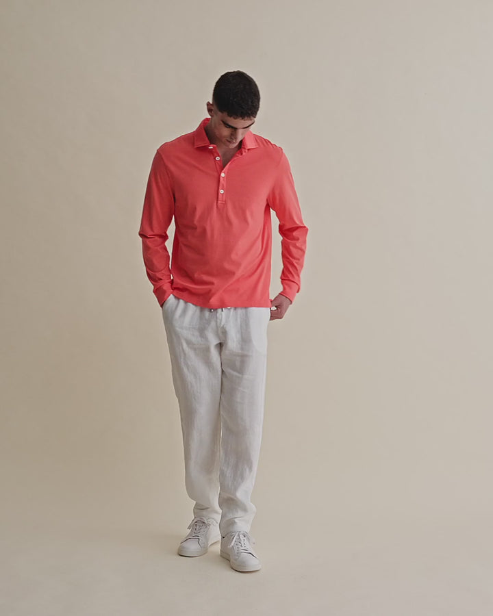 Cotton Long Sleeve Polo Shirt Burnt Orange Video
