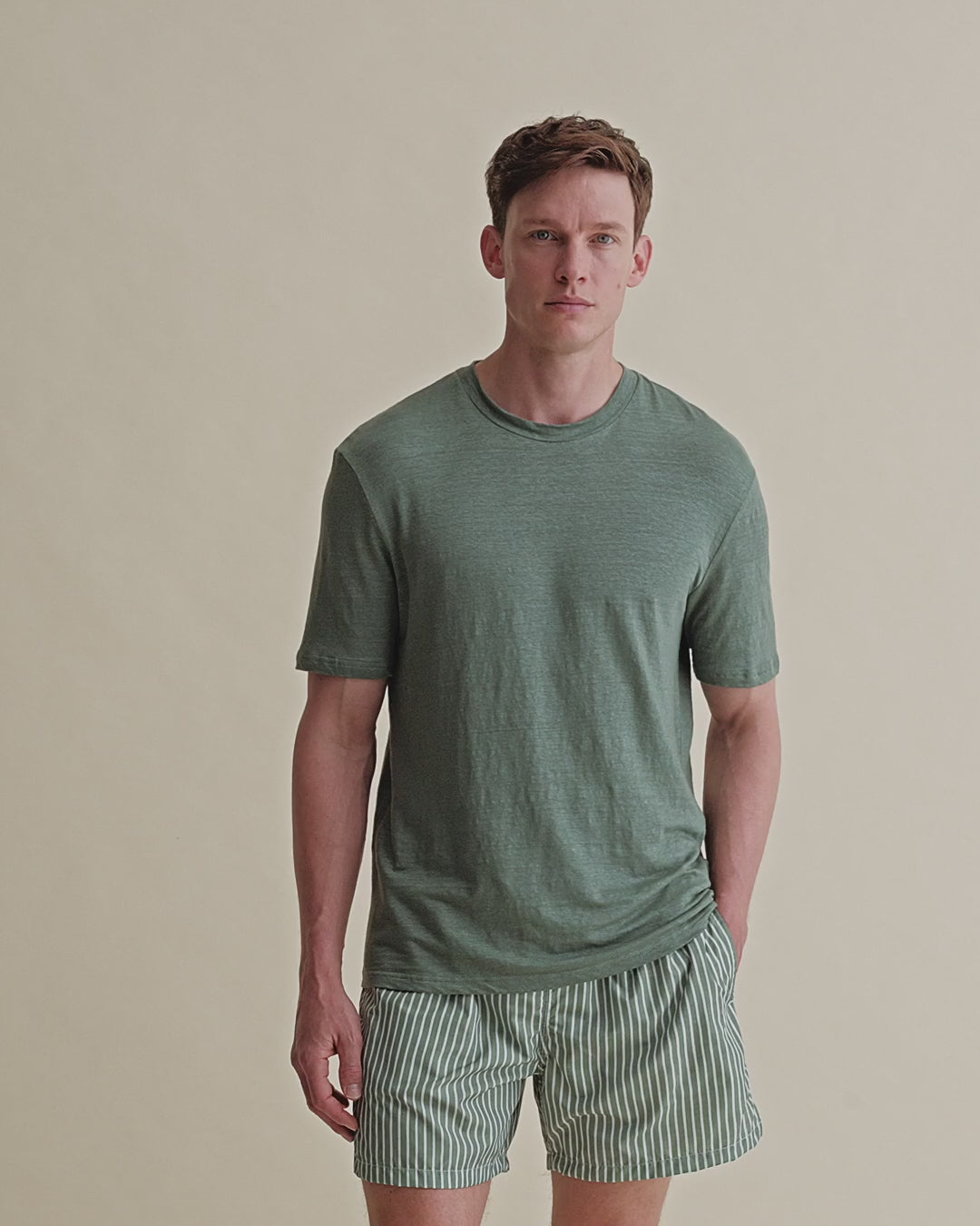 Linen Jersey T-Shirt Sage Model Video