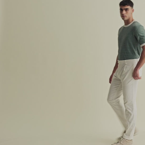 Cotton Single Pleat Chinos White Model Video