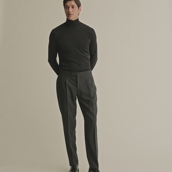 Merino Wool Extrafine Roll Neck Sweater Charcoal Model Video