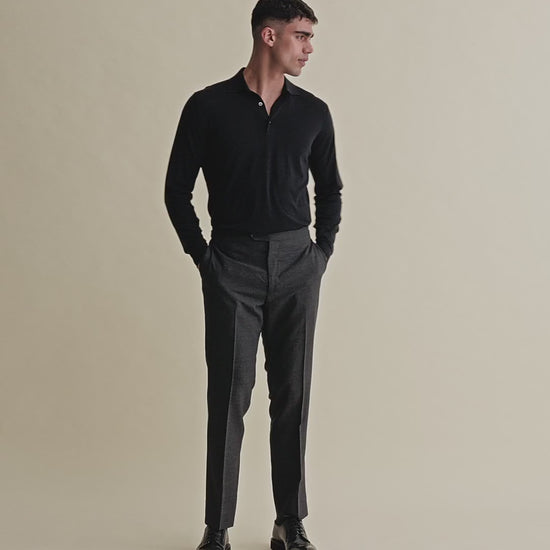 Merino Wool Fine Gauge Long Sleeve Polo Shirt