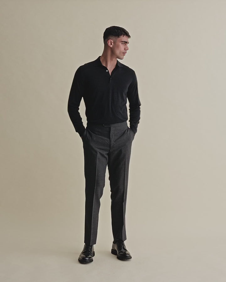 Merino Wool Fine Gauge Long Sleeve Polo Shirt