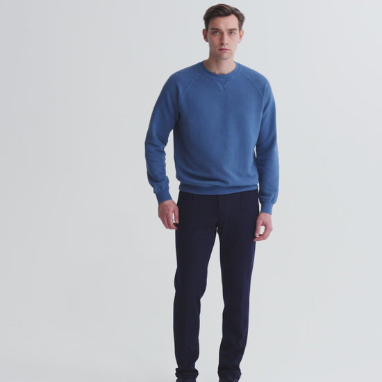Loopback Cotton Raglan Sweater Denim Colou Model Video