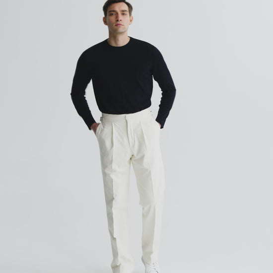 Fine Gauge Cotton Sweater Navy Model Video