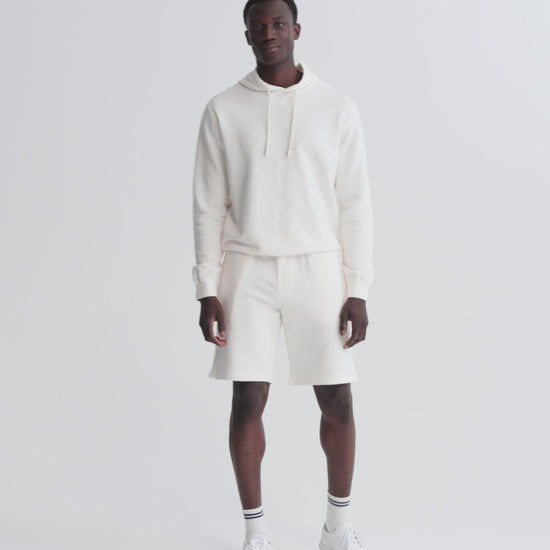 Cotton Drop Shoulder Hoodie White Model Video