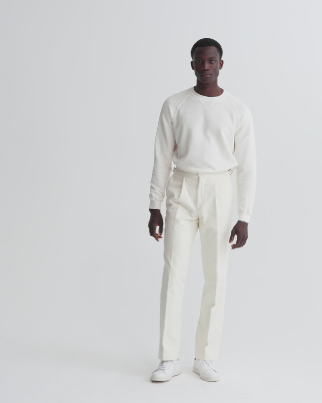 Loopback Cotton Raglan Sweater White Model Video