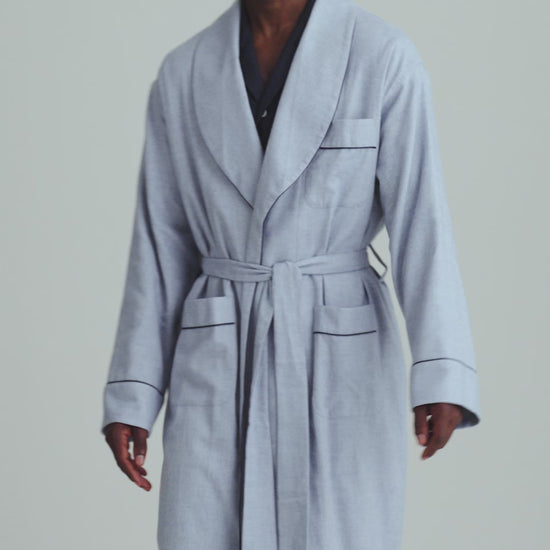 Brushed Cotton Dressing Gown Sky Blue