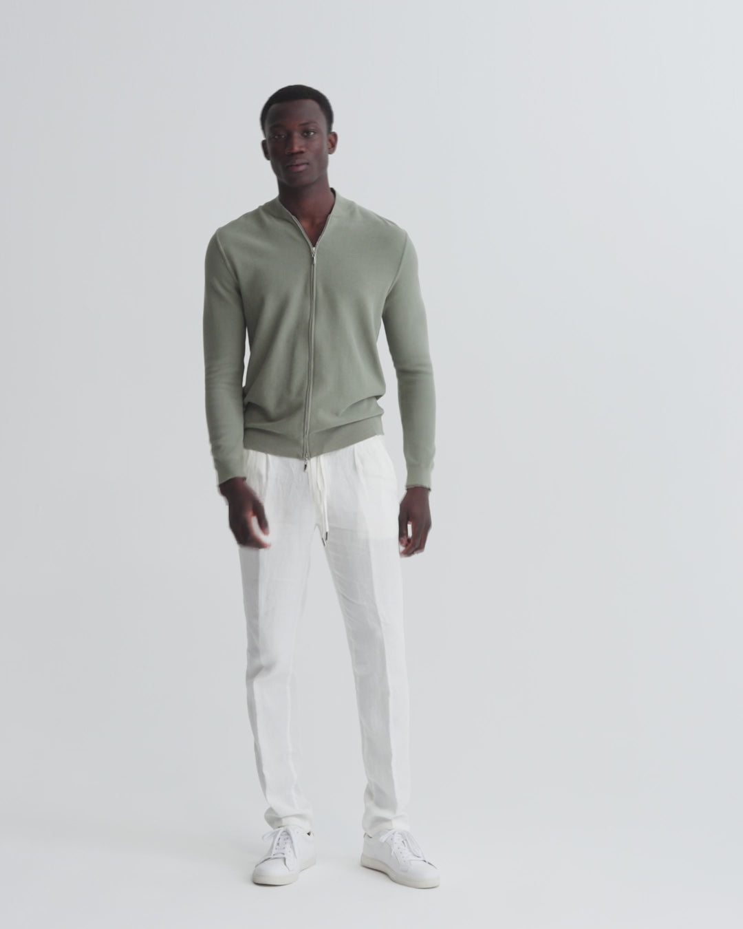 Linen Drawstring Trousers White Model Video
