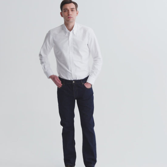 Casual Button Down Cotton Oxford Shirt White Model Video