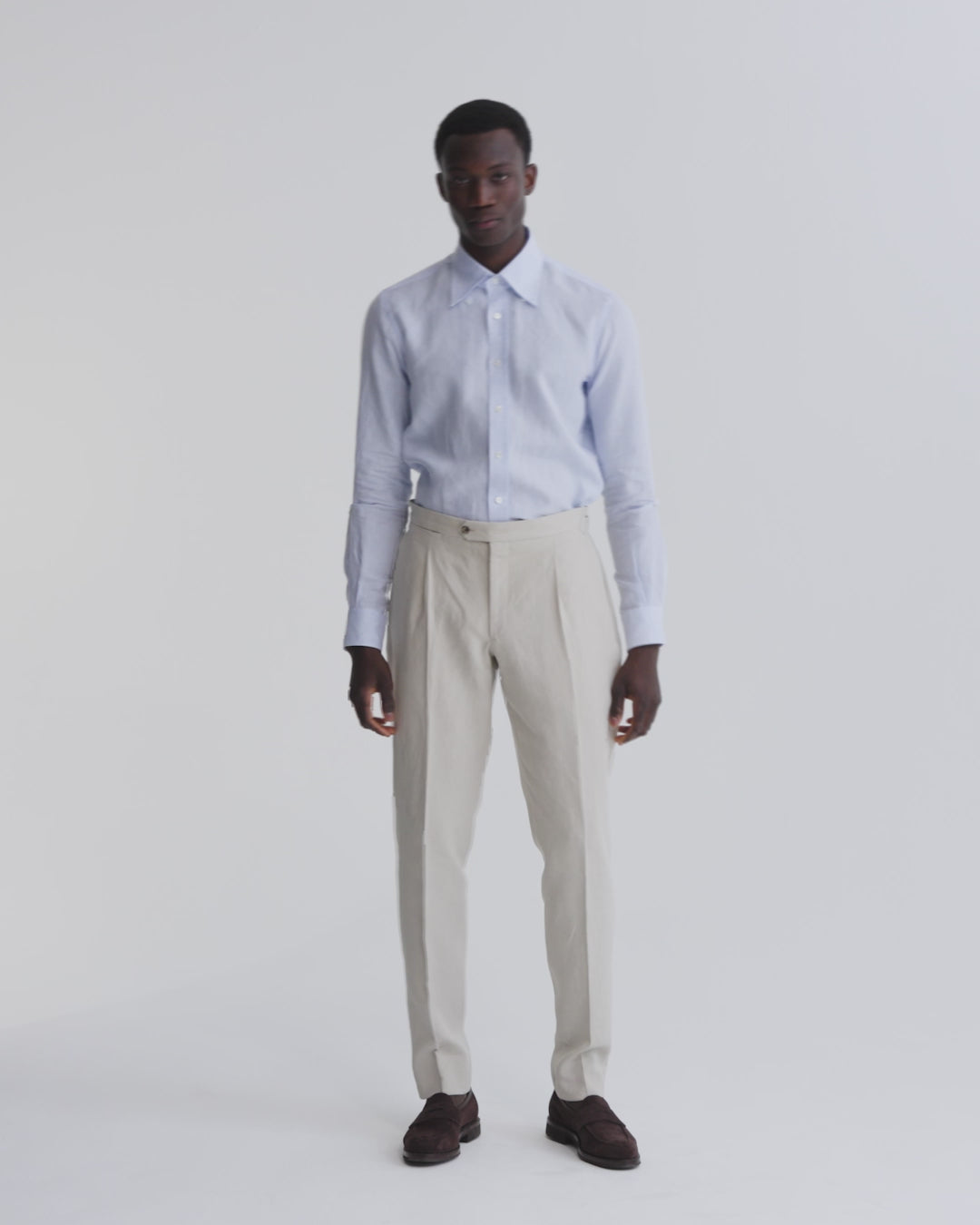 Linen Button Down Collar Shirt Sky Blue Model Video