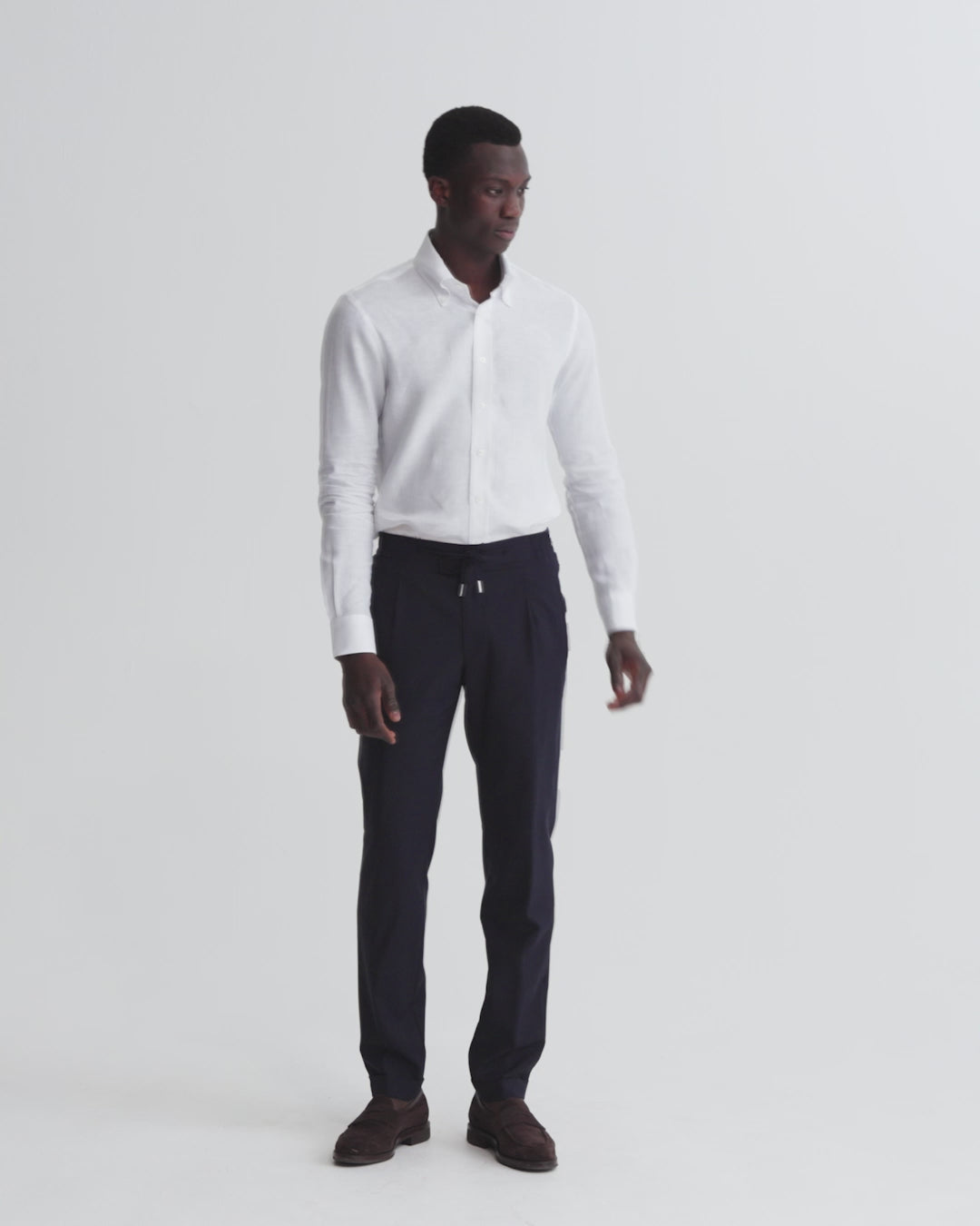 Linen Button Down Collar Shirt White Model Video