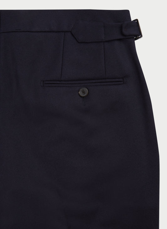 Single Pleat Wool Trousers Navy Product Back Pocket