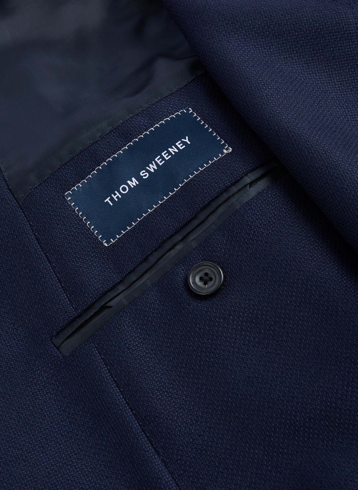 Double Breasted Wool Hopsack Jacket Navy Product Inside Pocket Detail
