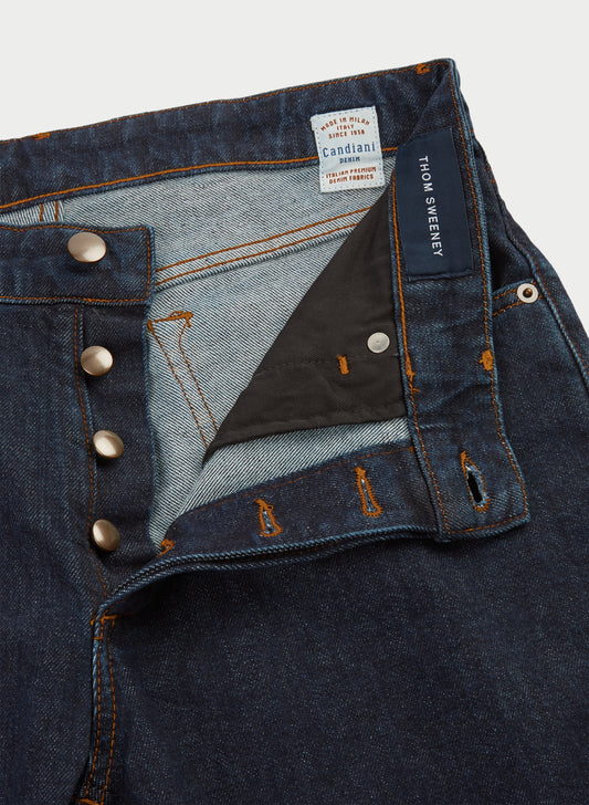 Five Pocket Denim Jeans Dark Blue Fly Fastening Detail
