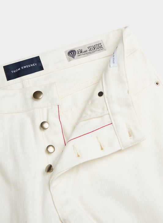 Five Pocket Denim Jeans White Product Fly Fastening Details