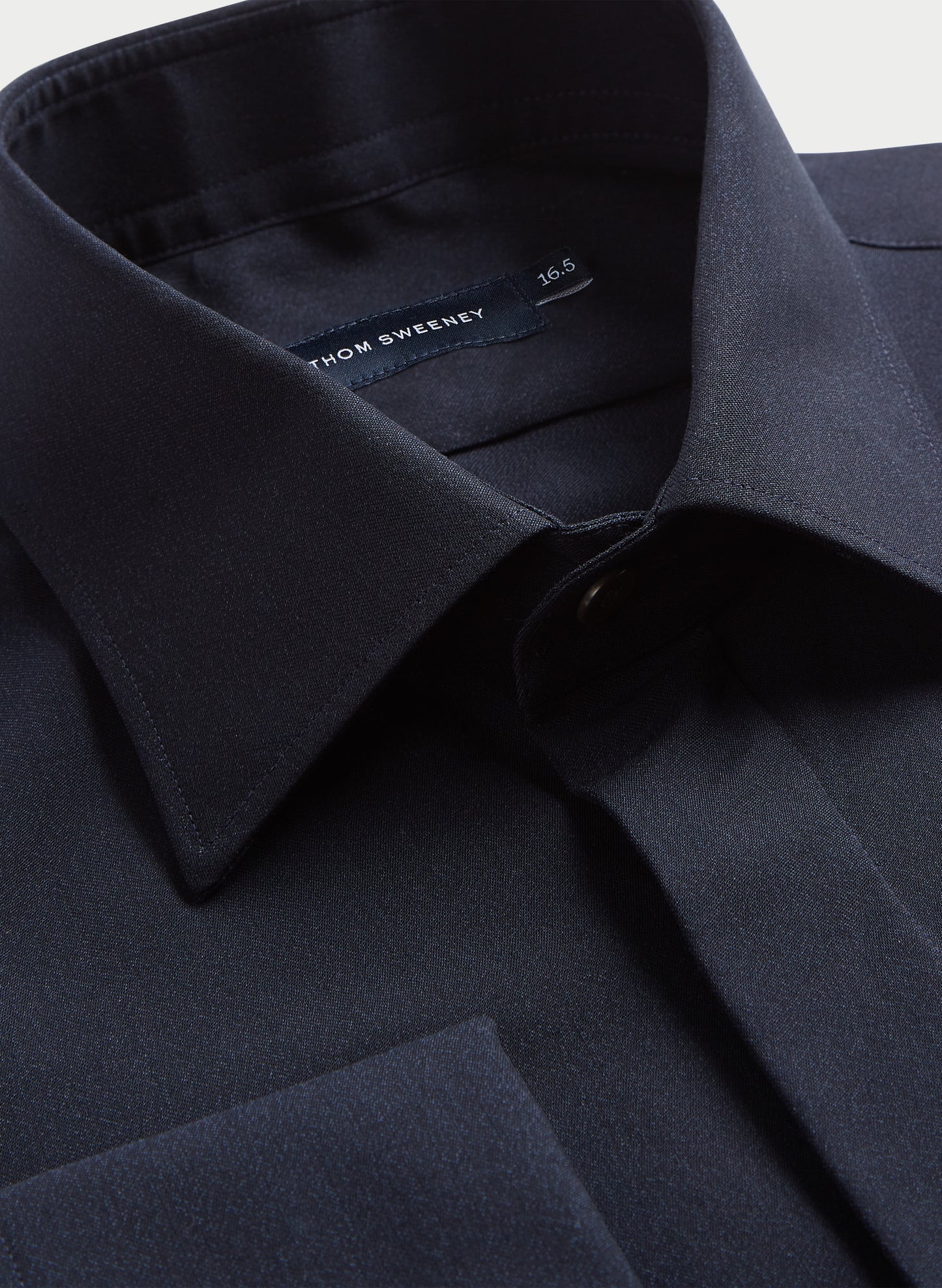 Super 130s Wool Silk Dress Shirt Midnight Navy Product Neck Detail