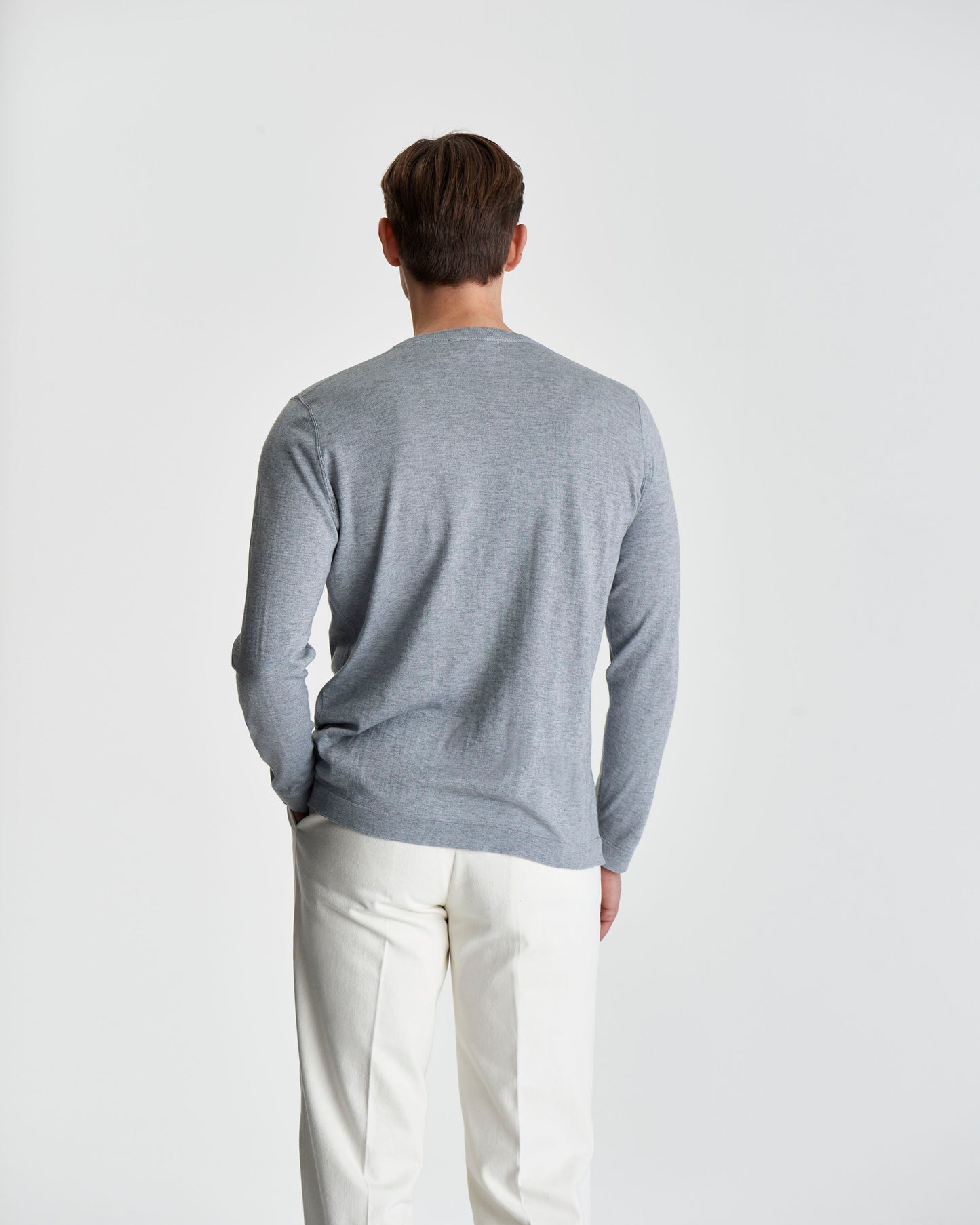 Fine Gauge Cotton Sweater Grey Model Back