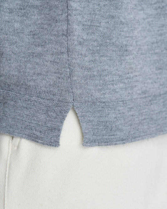 Fine Gauge Cotton Sweater Grey Model Hem Side Split detail