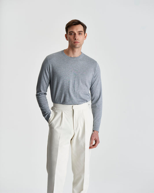 Fine Gauge Cotton Sweater Grey Model 3/4 length image