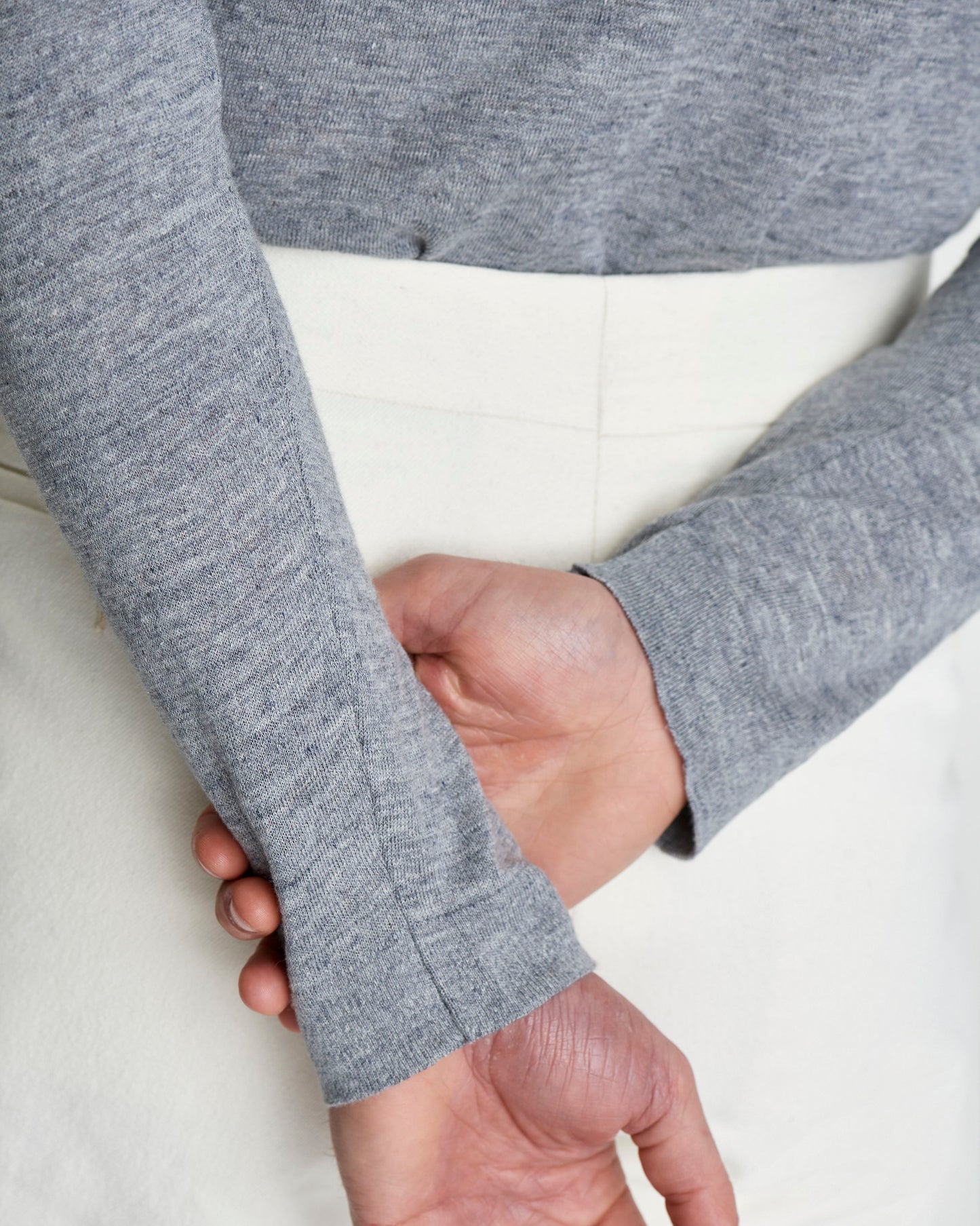 Long Sleeve Linen Henley T-Shirt Grey Model Sleeve Detail
