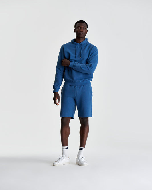 Cotton Drop Shoulder Hoodie Denim Colour Model Full Length Image