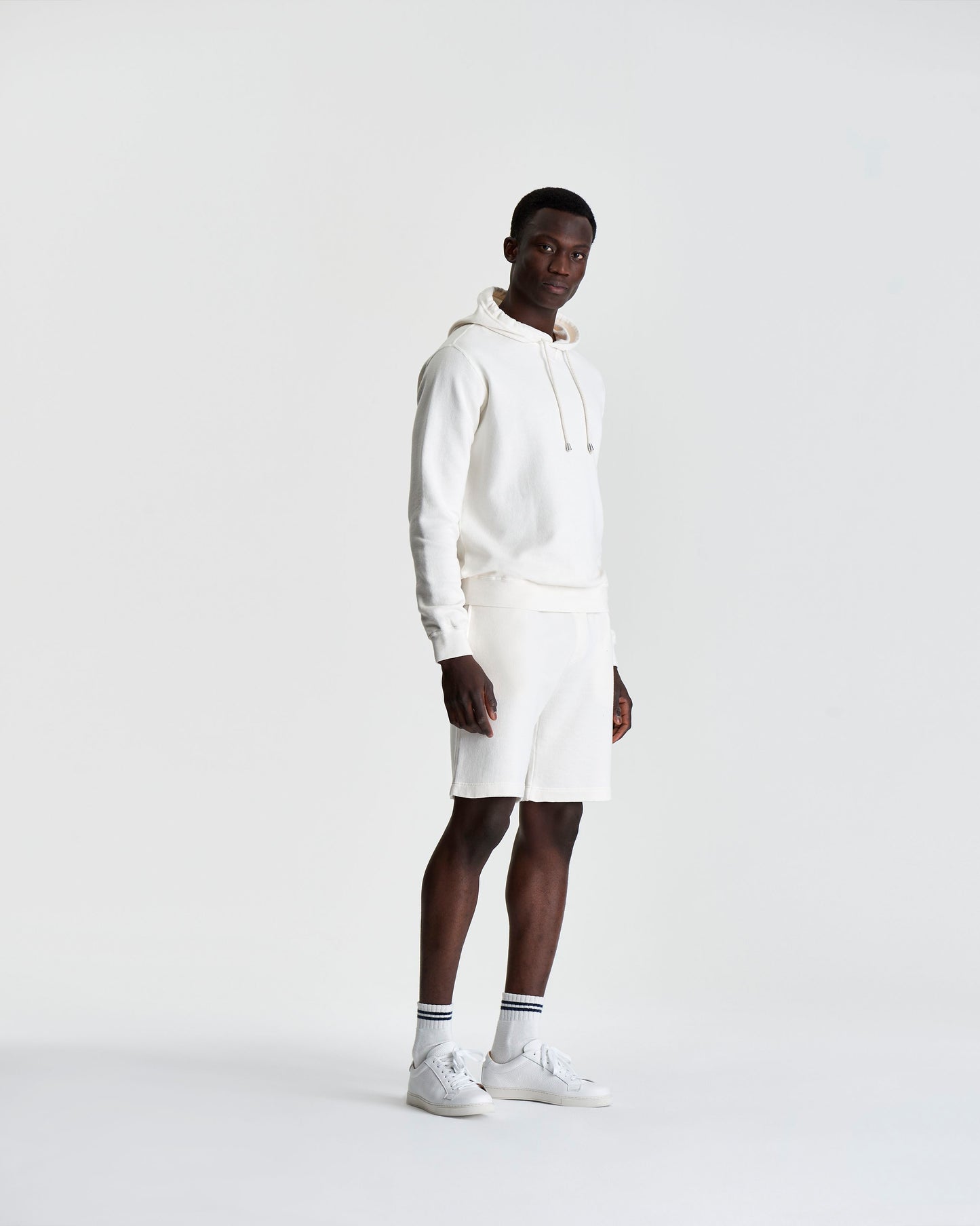 Loopback Cotton Drawstring Shorts White Model 