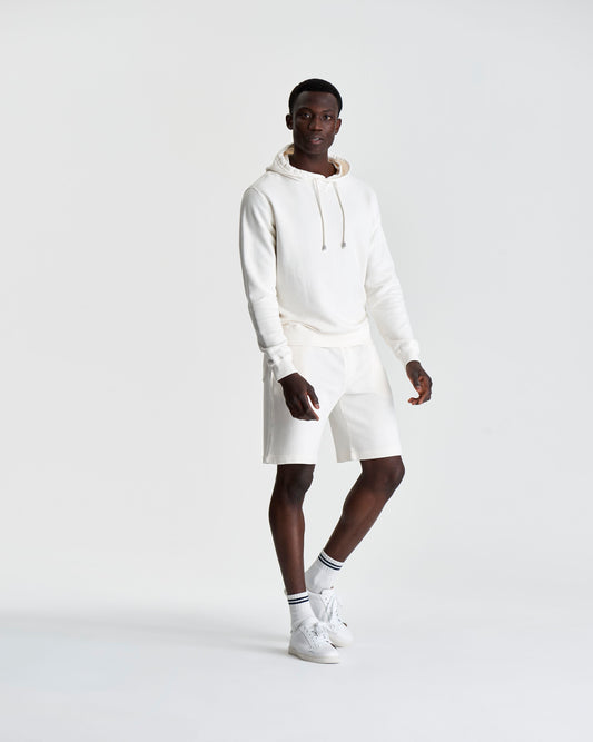 Loopback Cotton Drawstring Shorts White Model Full Length