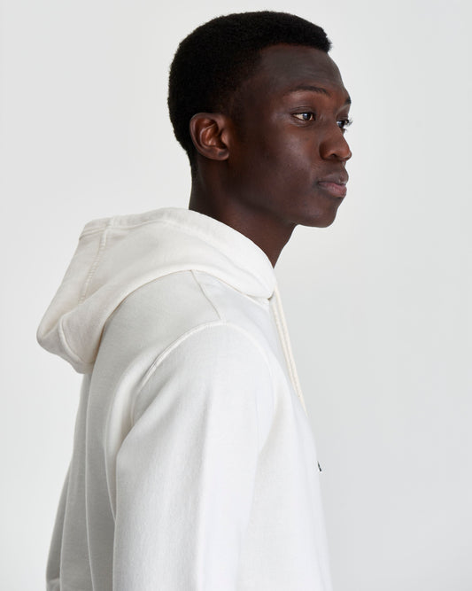 Cotton Drop Shoulder Hoodie White Model Hood 