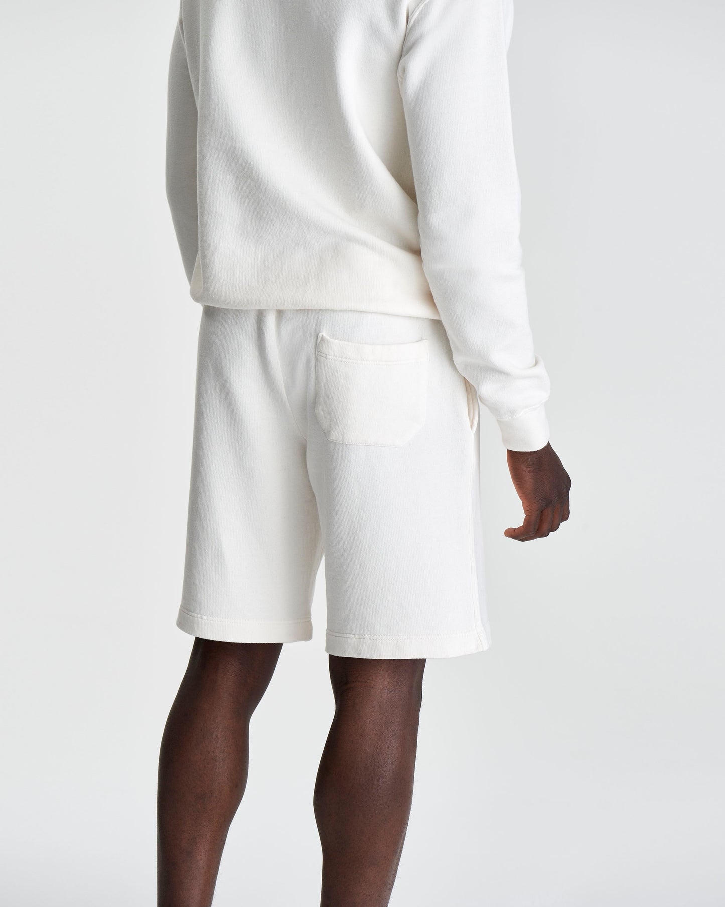 Loopback Cotton Drawstring Shorts White Model Back Back