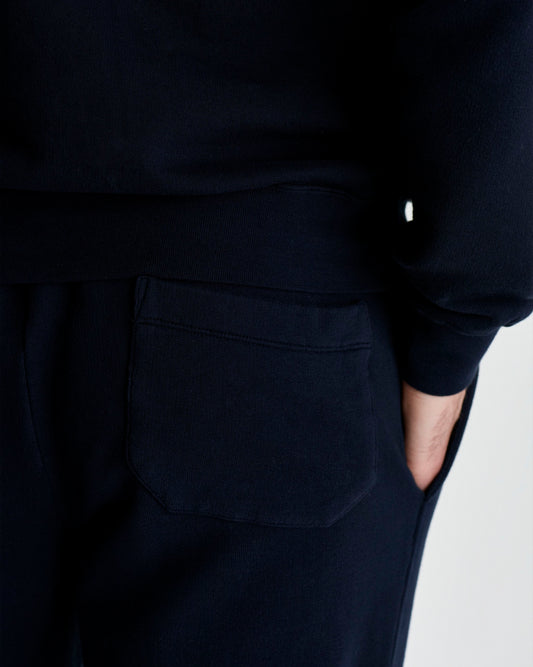 Loopback Cotton Drawstring Track Pants Navy Model Pocket Details
