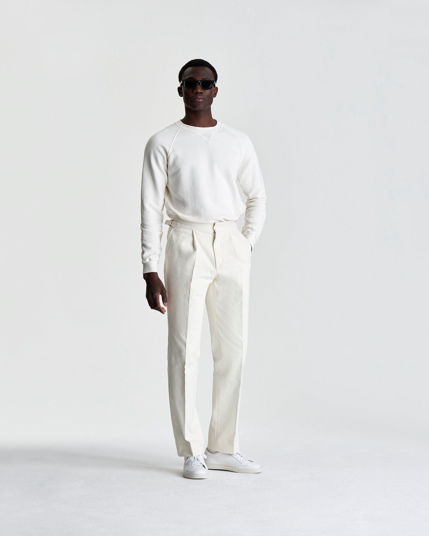 Loopback Cotton Raglan Sweater White Model Full Length