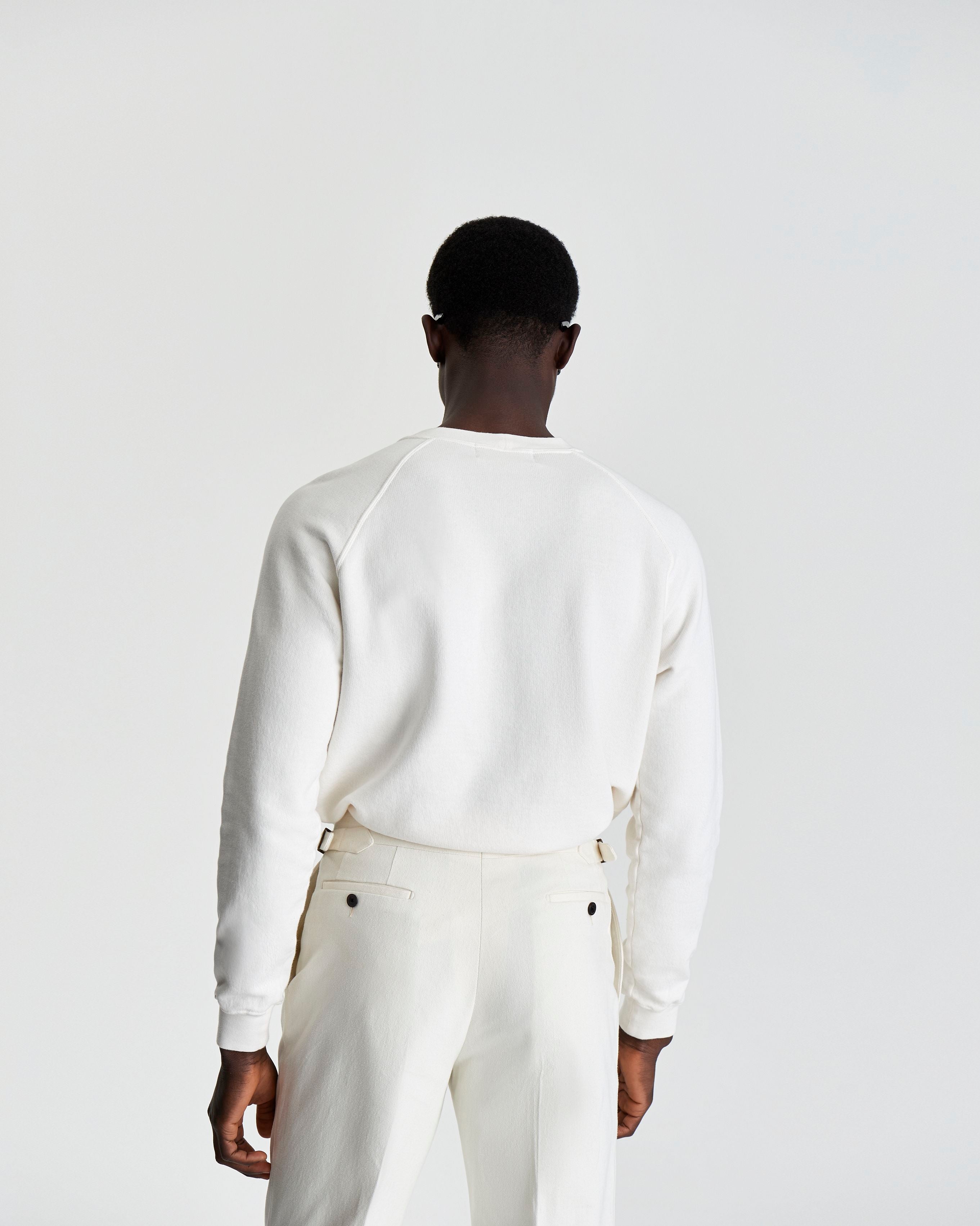 Loopback Cotton Raglan Sweater White Model Back