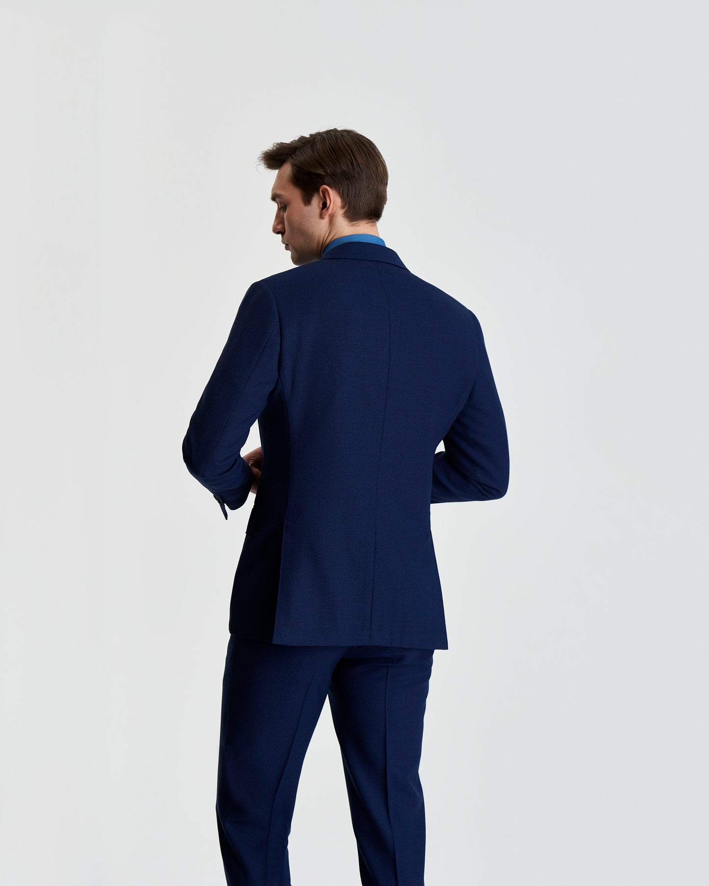 Single Breasted Wool Peak Lapel Suit French Navy Model Back
