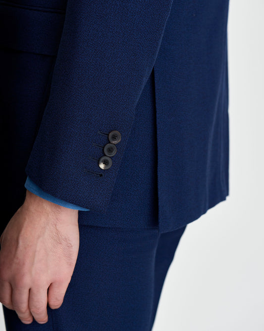 Single Breasted Wool Peak Lapel Suit French Navy Model Cuff Detail