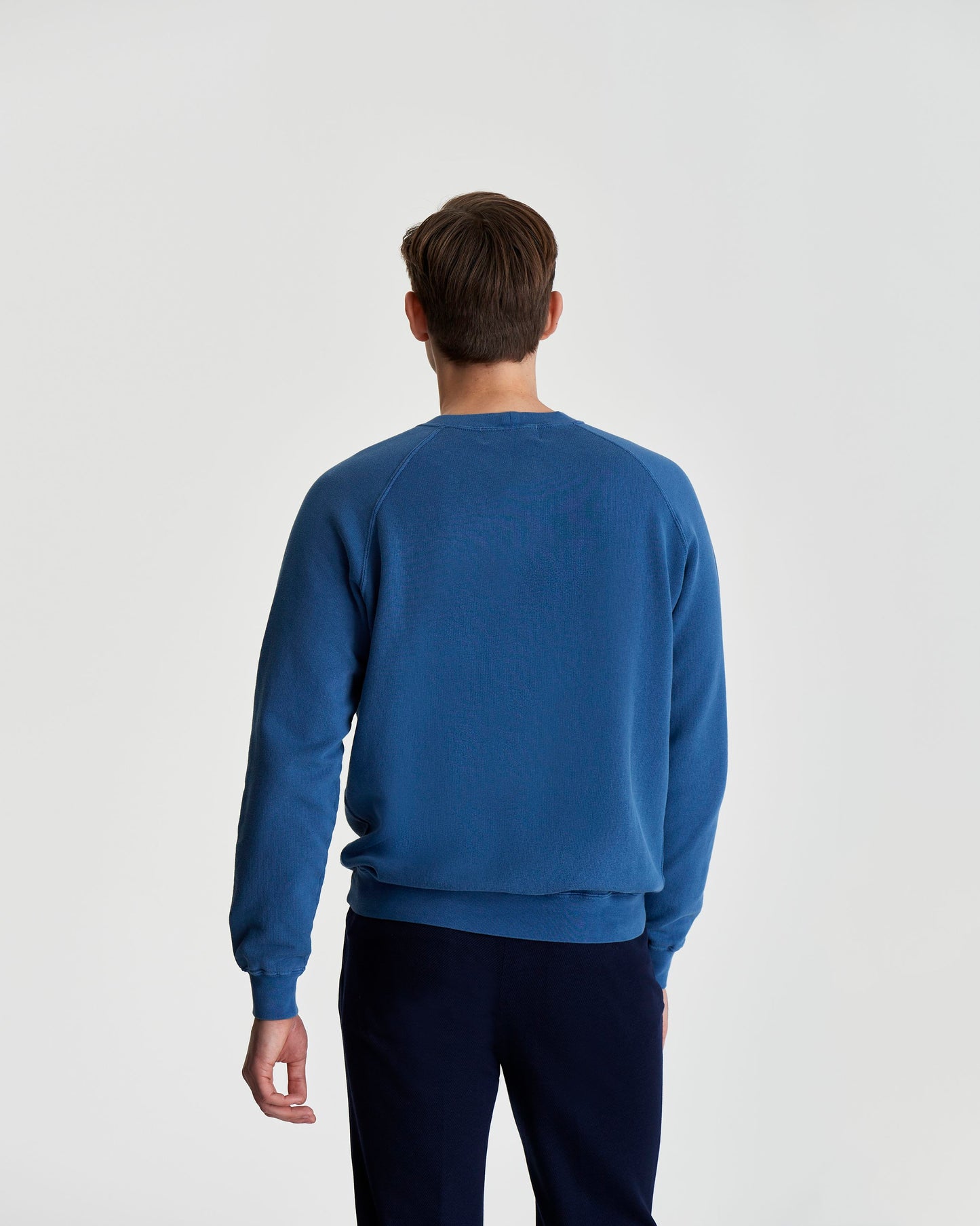 Loopback Cotton Raglan Sweater Denim Colour Model Back 
