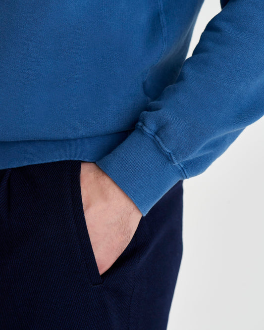 Loopback Cotton Raglan Sweater Denim Colour Model Cuff Detail