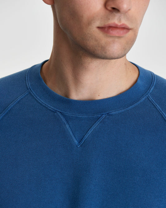 Loopback Cotton Raglan Sweater Denim Colour Model Neckline Details