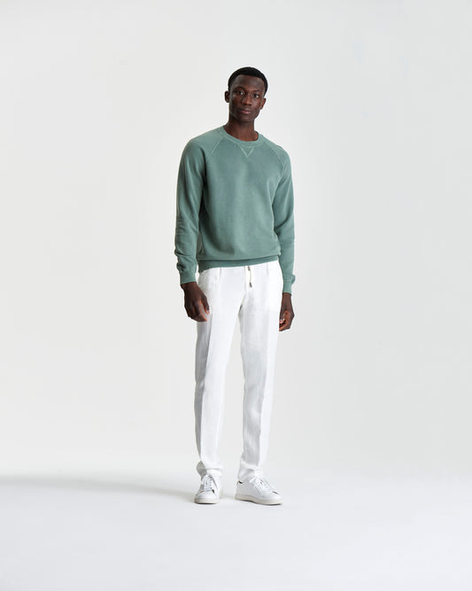  Loopback Cotton Raglan Sweater Sage Model Full Length Image