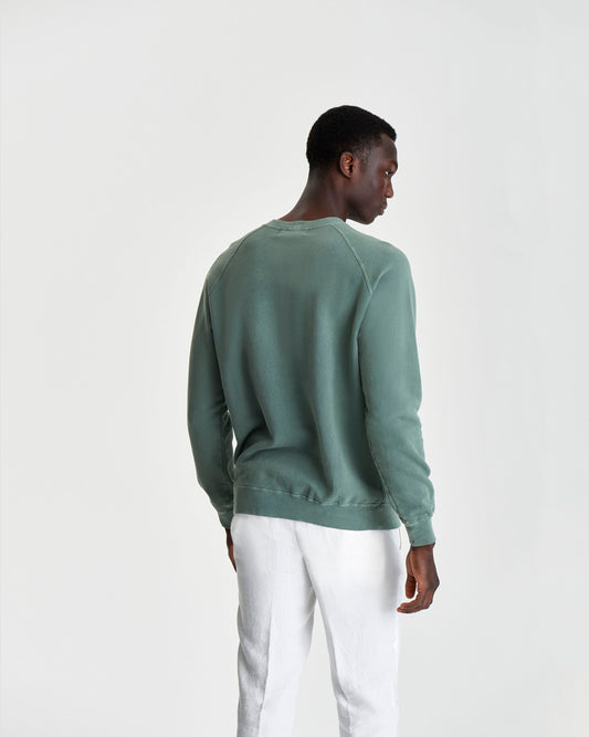 Loopback Cotton Raglan Sweater Sage Model Back
