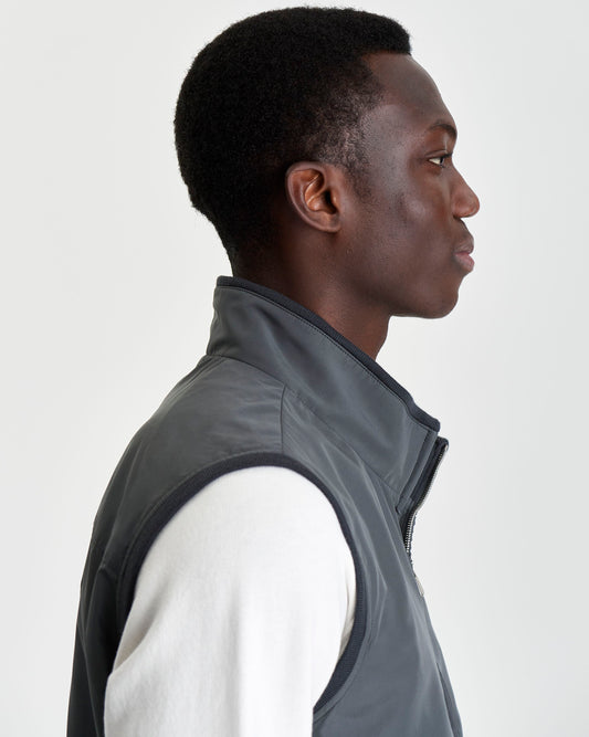 Japanese Nylon Gilet Grey Model Side View