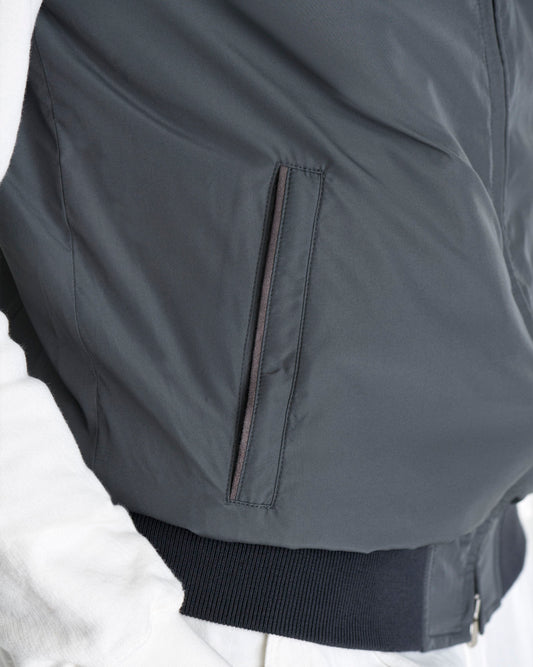 Japanese Nylon Gilet Grey Model Pocket Detail