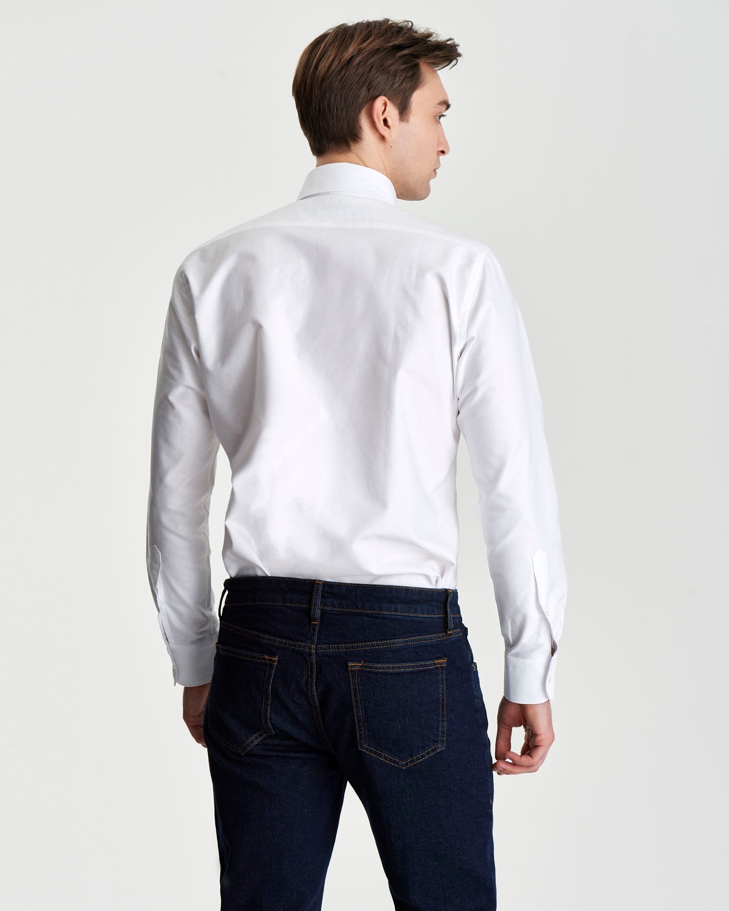 Casual Button Down Cotton Oxford Shirt White Model Back view